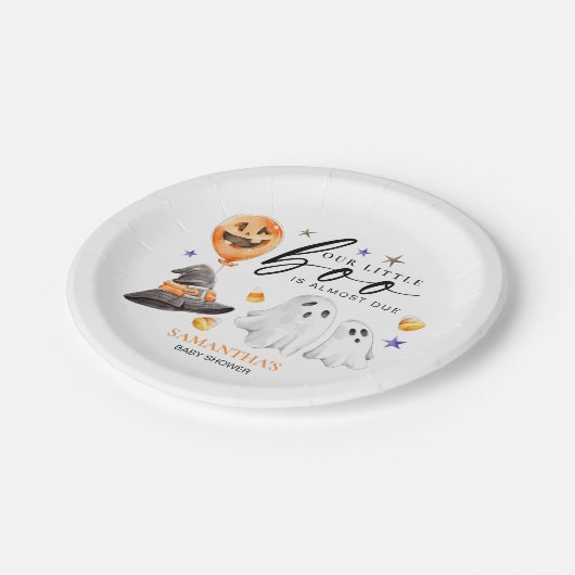 Unser kleiner Boo ist die Halloween-Kinderdusche Pappteller (Schrägansicht)