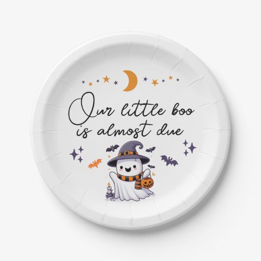 Unser kleiner Boo ist fast die richtige Babydusche Pappteller (Vorderseite)