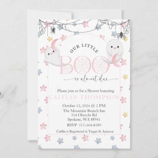 Unser kleiner Boo ist fast zu Halloween Baby Einladung (Vorderseite)