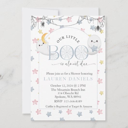 Unser kleiner Boo ist fast zu Halloween Baby Einladung (Vorderseite)
