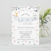 Unser kleiner Boo ist fast zu Halloween Baby Einladung (Stehend Vorderseite)
