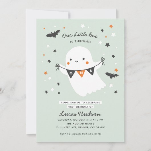 Unser kleiner Boo Niedliche Kinder Halloween erste Einladung (Vorderseite)