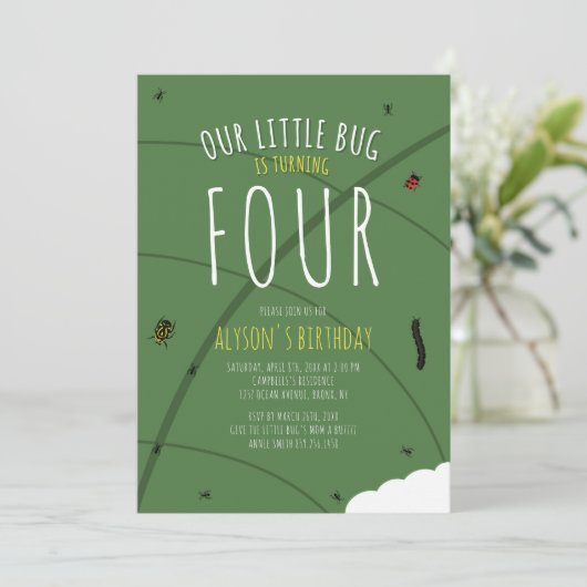 Unser kleiner Bug zum Geburtstag Einladung (Stehend Vorderseite)
