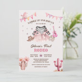 Unser kleiner Cowgirl Western First Rodeo Geburtst Einladung (Stehend Vorderseite)