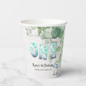 Unser kleiner Dinosaurier macht einen 1. Geburtsta Pappbecher (Rückseite)