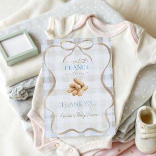 Unser kleiner Erdnussjunge Blau kariertes Babyshow Dankeskarte