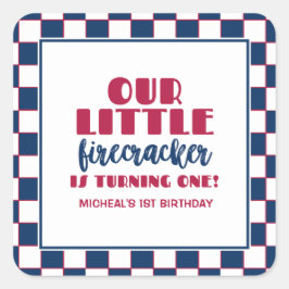 Unser kleiner Feuerwehrmann macht einen Geburtstag Quadratischer Aufkleber