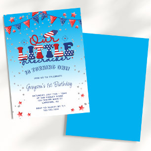 Unser kleiner Feuerwerk-Junge Blue 1. Geburtstag Einladung