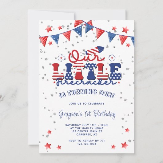 Unser kleiner Firecracker 1. Geburtstag Einladung (Vorderseite)