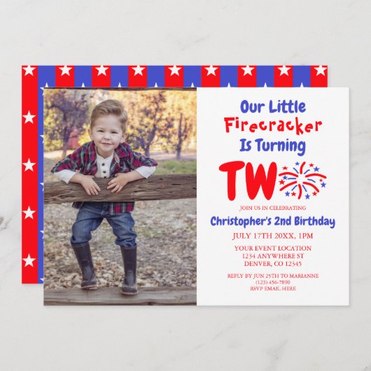 Unser kleiner Firecracker 2. Geburtstag Einladung (Vorne/Hinten)