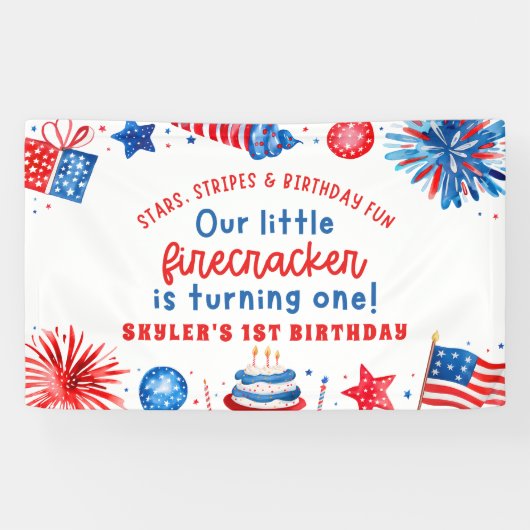 Unser kleiner Firecracker 4. Juli 1. Geburtstag Banner (Horizontal)