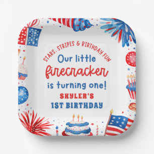 Unser kleiner Firecracker 4. Juli 1. Geburtstag Pappteller