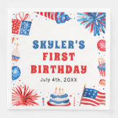 Unser kleiner Firecracker 4. Juli 1. Geburtstag Serviette (Vorderseite)