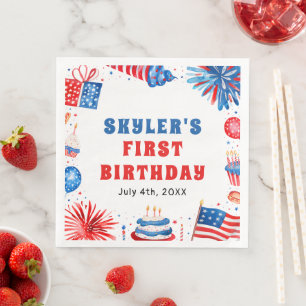 Unser kleiner Firecracker 4. Juli 1. Geburtstag Serviette