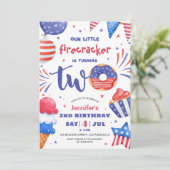 Unser kleiner Firecracker 4. Juli 2. Geburtstag Einladung (Stehend Vorderseite)
