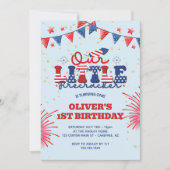 Unser kleiner Firecracker Blue 1. Geburtstag Einladung (Vorderseite)