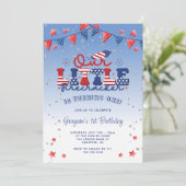 Unser kleiner Firecracker Junge erster 1. Geburtst Einladung (Stehend Vorderseite)