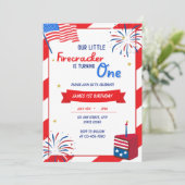 Unser kleiner Firecracker macht einen Geburtstag Einladung (Stehend Vorderseite)