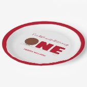 Unser kleiner Fleischball macht einen 1. Geburtsta Pappteller (Schrägansicht)