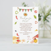 Unser kleiner Fleischbällchen-Geburtstag Dankeskarte (Stehend Vorderseite)