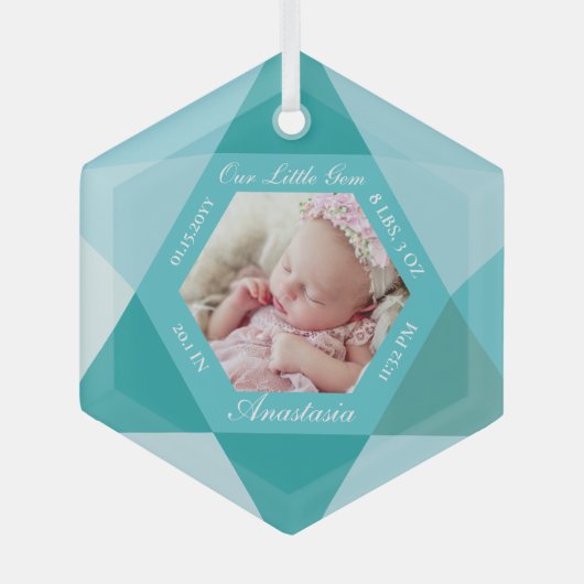 Unser kleiner Gem März Birthstone Baby Birth Stats Ornament Aus Glas (Vorderseite)