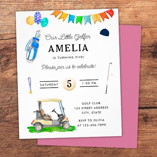 Unser kleiner Golfer Pink Kids Golf Geburtstag Flyer