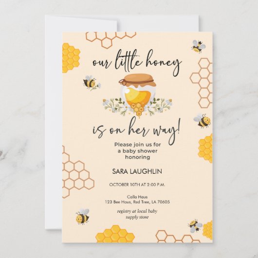 Unser kleiner Honig ist auf dem Weg zur Babydusche Einladung (Vorderseite)