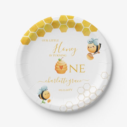 Unser kleiner Honig verwandelt ein Bienen-Party Pappteller (Vorderseite)