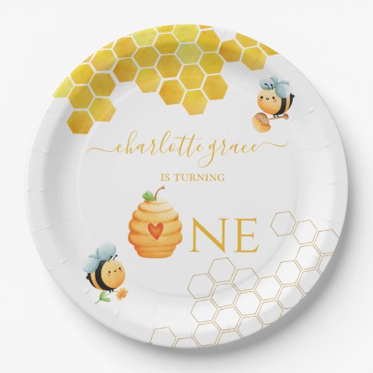 Unser kleiner Honig verwandelt eine Biene zum Gebu Pappteller (Vorderseite)
