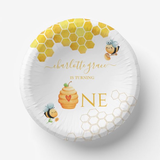 Unser kleiner Honig verwandelt eine Biene zum Gebu Pappteller (Vorderseite)