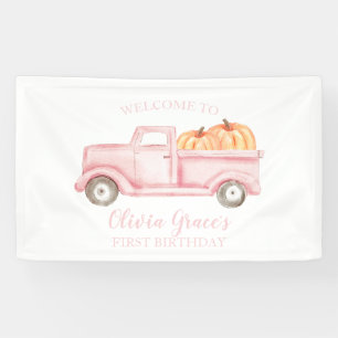 Unser kleiner Kürbis 1. Geburtstag Rosa LKW Willko Banner