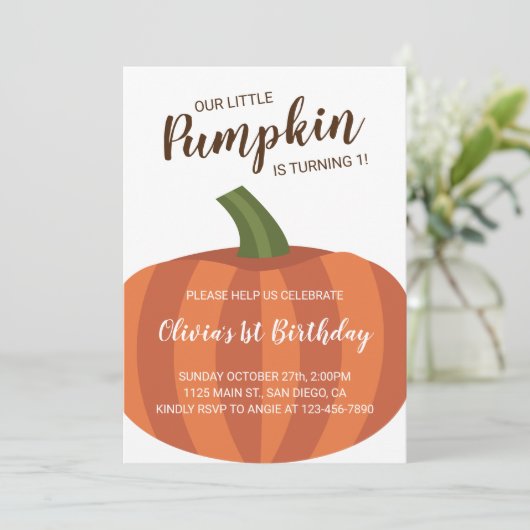 Unser kleiner Kürbis dreht den 1. Herbst zum 1. Ge Einladung (Stehend Vorderseite)