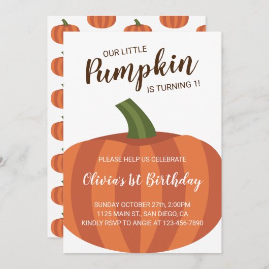 Unser kleiner Kürbis dreht den 1. Herbst zum 1. Ge Einladung (Vorne/Hinten)