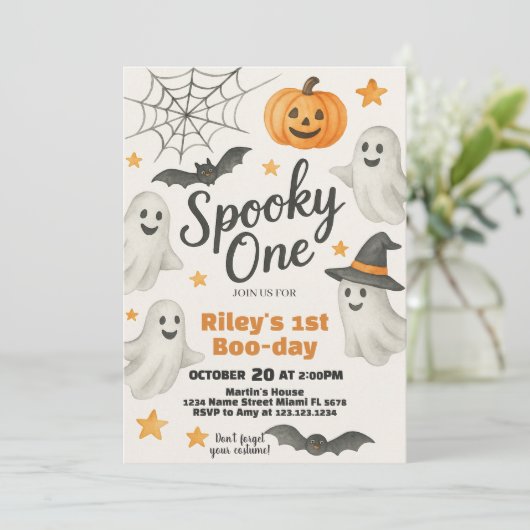 Unser kleiner Kürbis dreht sich um eins | 1. Gebur Einladung (Stehend Vorderseite)