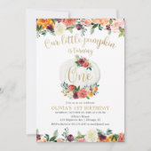 Unser kleiner Kürbis fällt blumenburgundes Gold Einladung (Vorderseite)