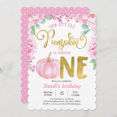 Unser kleiner Kürbis, Herbstfall Mädchen 1. Geburt Einladung (Vorne/Hinten)