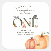 Unser kleiner Kürbis ist ein Dankeschön-Sticker Quadratischer Aufkleber (Vorderseite)