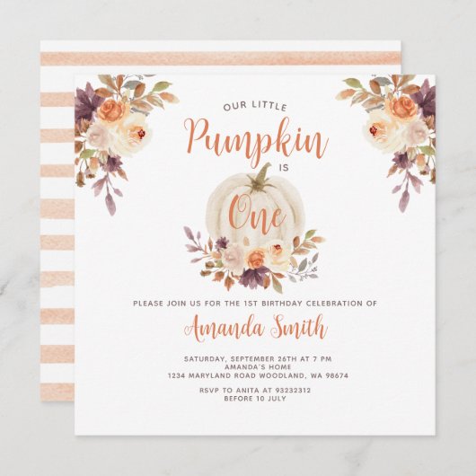 Unser kleiner Kürbis ist ein Geburtstag rustikal Einladung (Vorne/Hinten)