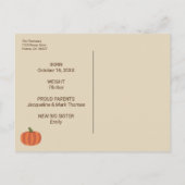 Unser kleiner Kürbis ist hier Herbst-Geburtserklär Postkarte (Rückseite)