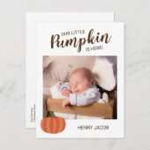 Unser kleiner Kürbis ist hier Herbst-Geburtserklär Postkarte (Vorne/Hinten)