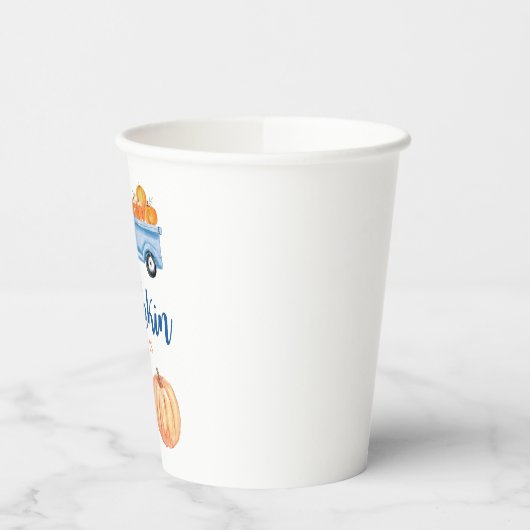 Unser kleiner Kürbis ist zwei blaue LKW, 2. Geburt Pappbecher (Links)