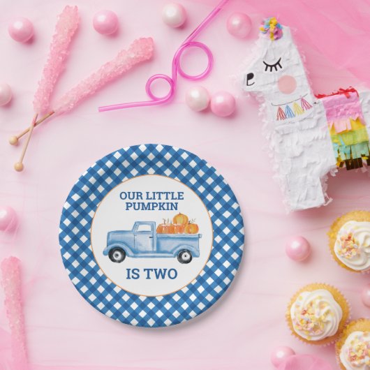 Unser kleiner Kürbis ist zwei blaue LKW, 2. Geburt Pappteller (Party)