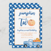 Unser kleiner Kürbis ist zwei blaue LKW zum 2. Geb Einladung (Vorne/Hinten)