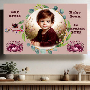 Unser kleiner Kürbis Lila 1. Geburtstag Herbstkran Banner