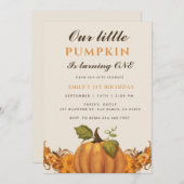 unser kleiner Kürbis macht einen 1. Geburtstag Einladung (Vorne/Hinten)