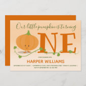 Unser kleiner Kürbis macht einen ersten Geburtstag Einladung (Vorne/Hinten)