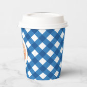 Unser kleiner Kürbisblau karierter erster Geburtst Pappbecher (Links)