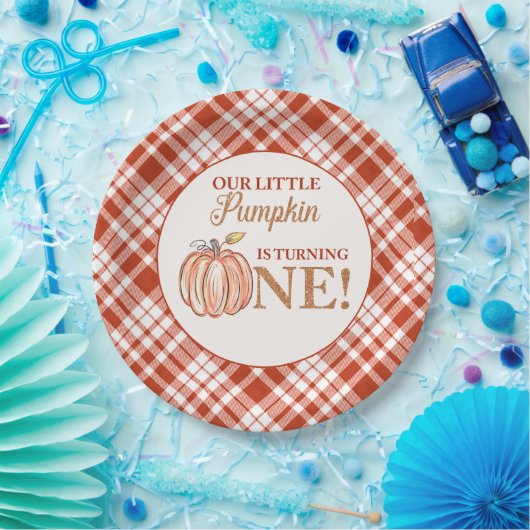 Unser kleiner Kürbisblumenrot kariert 1. Geburtsta Pappteller (Party)