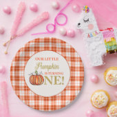Unser kleiner Kürbisblumenrot kariert 1. Geburtsta Pappteller (Party)