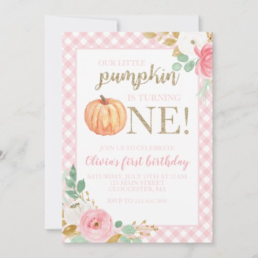 Unser kleiner Kürbisgold und blumenreicher erster Einladung (Vorderseite)